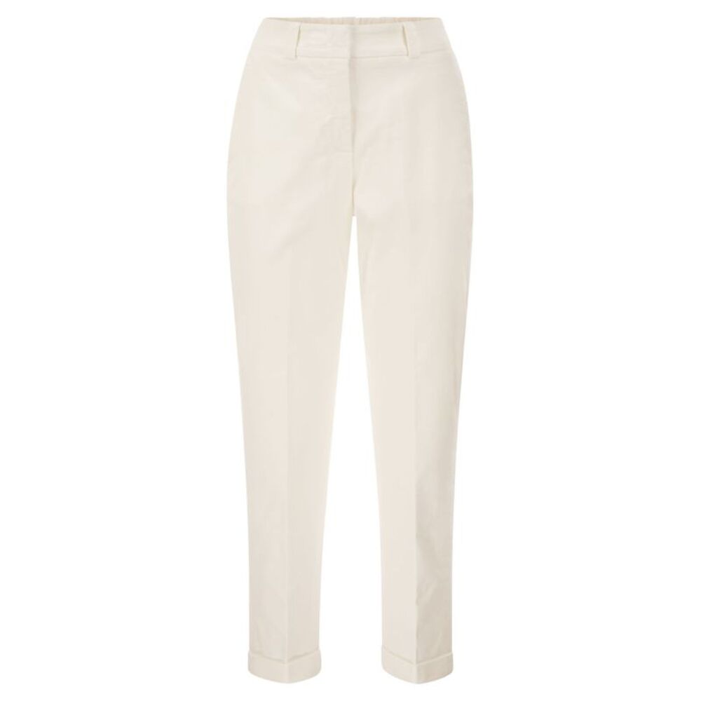 Peserico Women Stretch Cotton Tapered Trousers With Elasticated Waistband